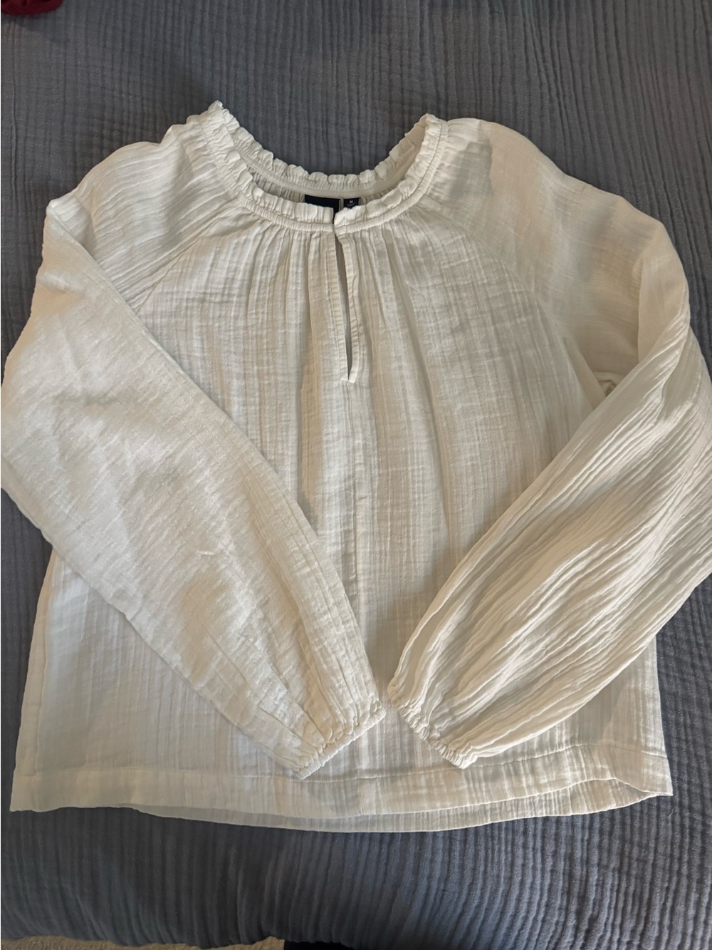 GAP White Cotton Gauze Peasant Blouse Ruffle Neck Medium
